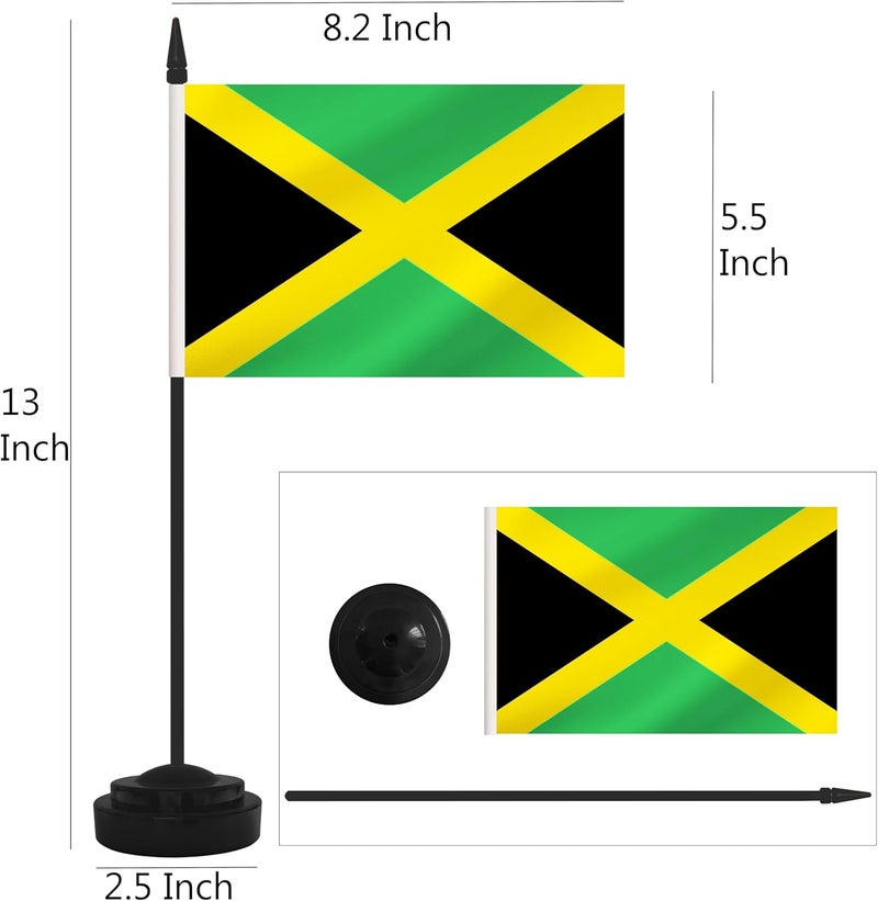 Yamiuo 2 Pack Jamaica Desk Flag Set, Jamaican Desktop Small Miniature Table Office Flag with 12" Black Pole and Black Base, Offices, Classroom, Home, Festival Decoration (Jamaica) - Image 2